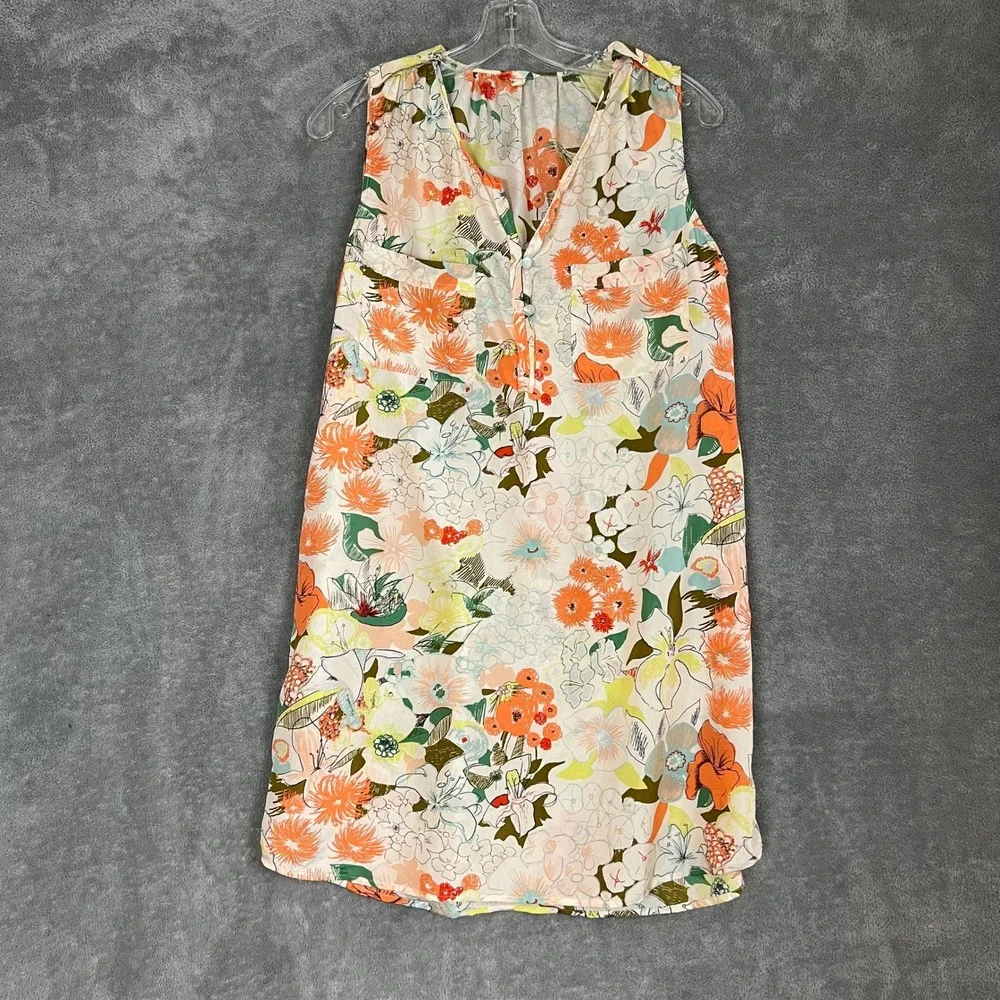 J Crew Shift Dress Womens M 100% Silk‎ Floral Beachy Swimsuit Cover Vacation